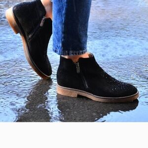 Women's Black Suede Zip Ankle Boots